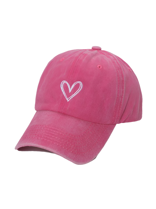 Embroidered Heart Washed Cotton Baseball Cap