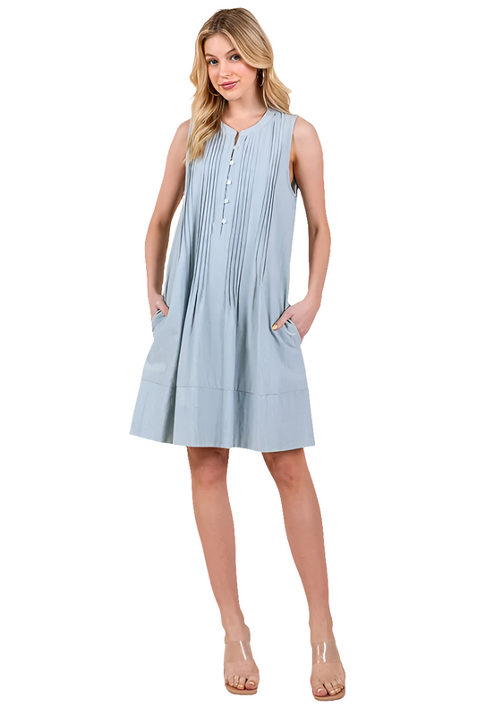 Lime 'N' Chili Denim Pintuck Detail Sleeveless Midi Dress