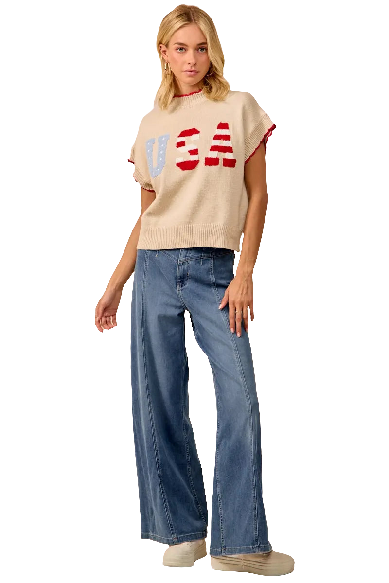 BiBi USA Patchwork Sweater Vest Top With Contrast Detail