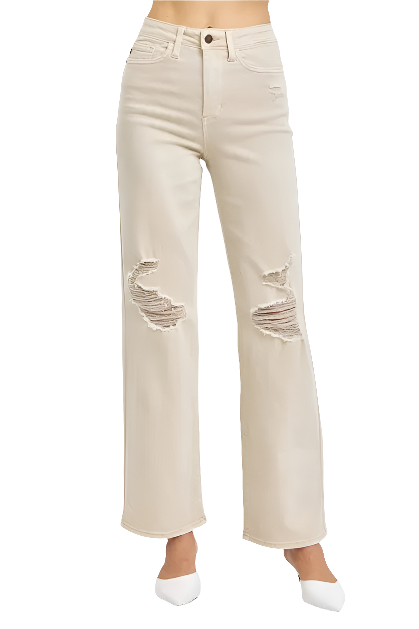 Judy Blue Full Size High Waist Distressed Wide Leg Jeans