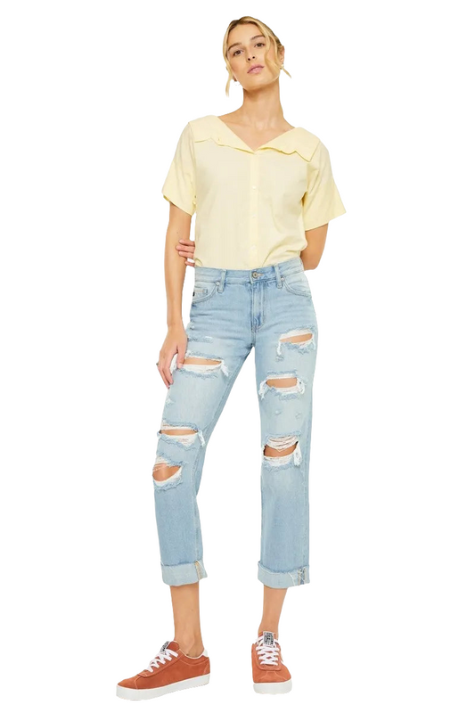 Kancan Mid Rise Distressed Boyfriend Jeans