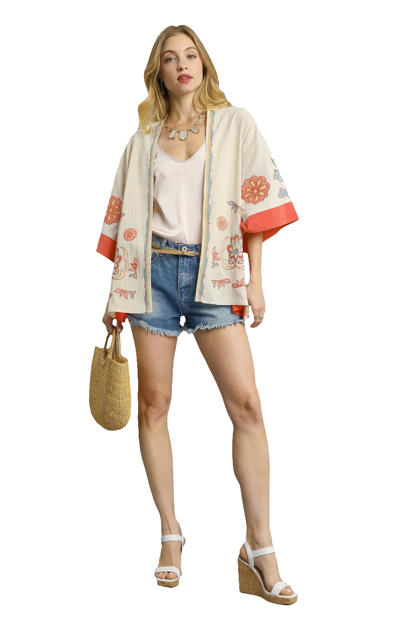 Umgee Printed Open Front Kimono Sleeve Cover Up