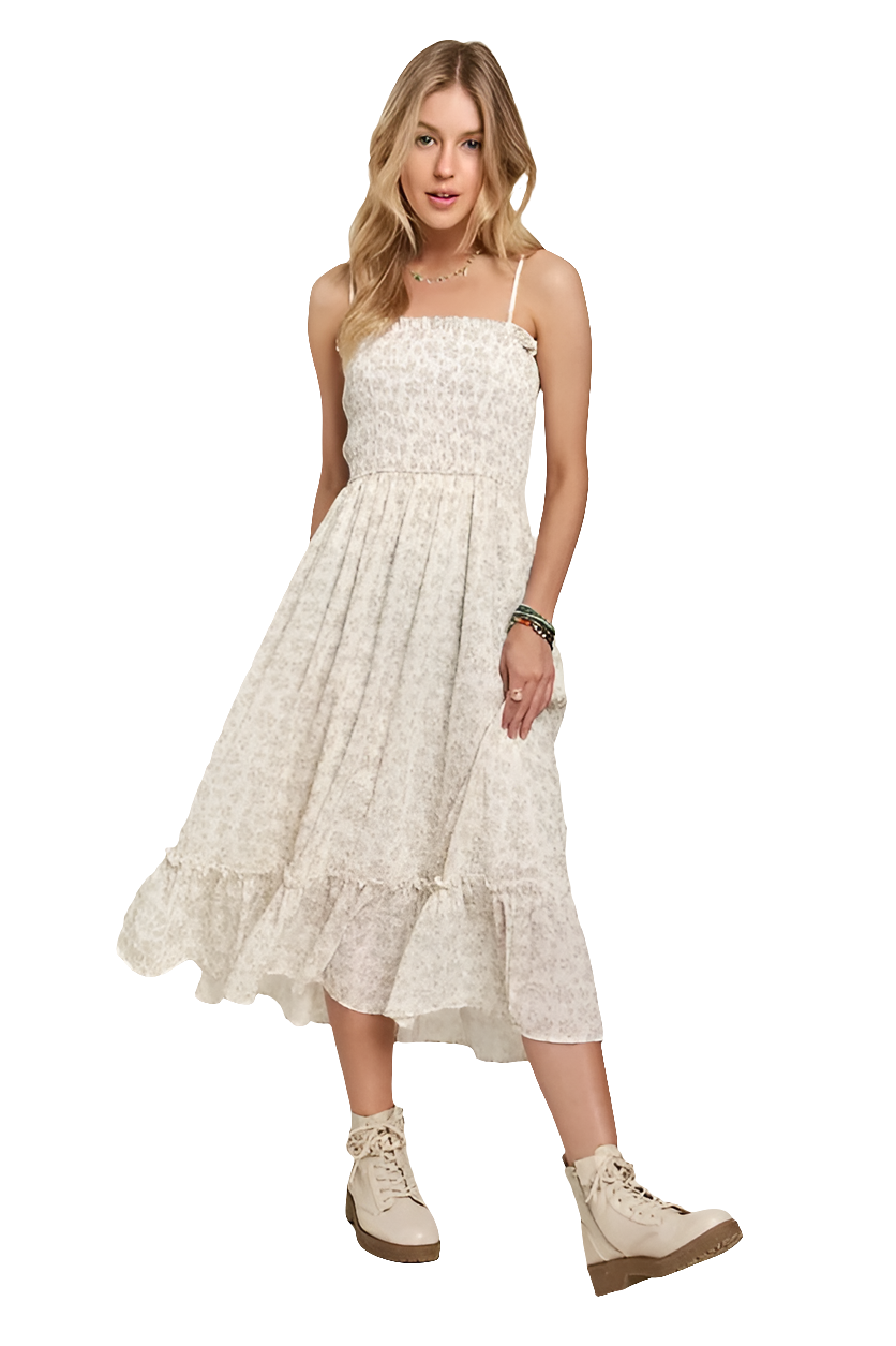 ADORA Smocked Floral Ruffled Hem Cami Dress