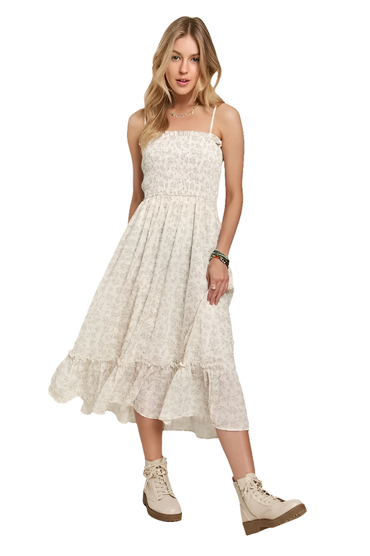 ADORA Smocked Floral Ruffled Hem Cami Dress
