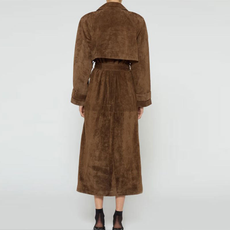 Lace-up Waist-tight Long Trench Coat Elegant Double-breasted Women's Coat